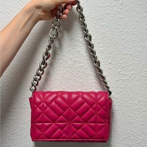 ZARA Quilted Hot Pink Chain-Handle Shoulder Bag